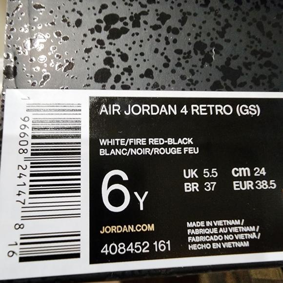 Nike Air Jordan 4 Red Cement 408452-161 Mens Sz 6y - 7y New - Picture 7 of 9